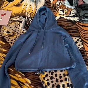 SHEIN Blue Cropped Cinched Hoodie